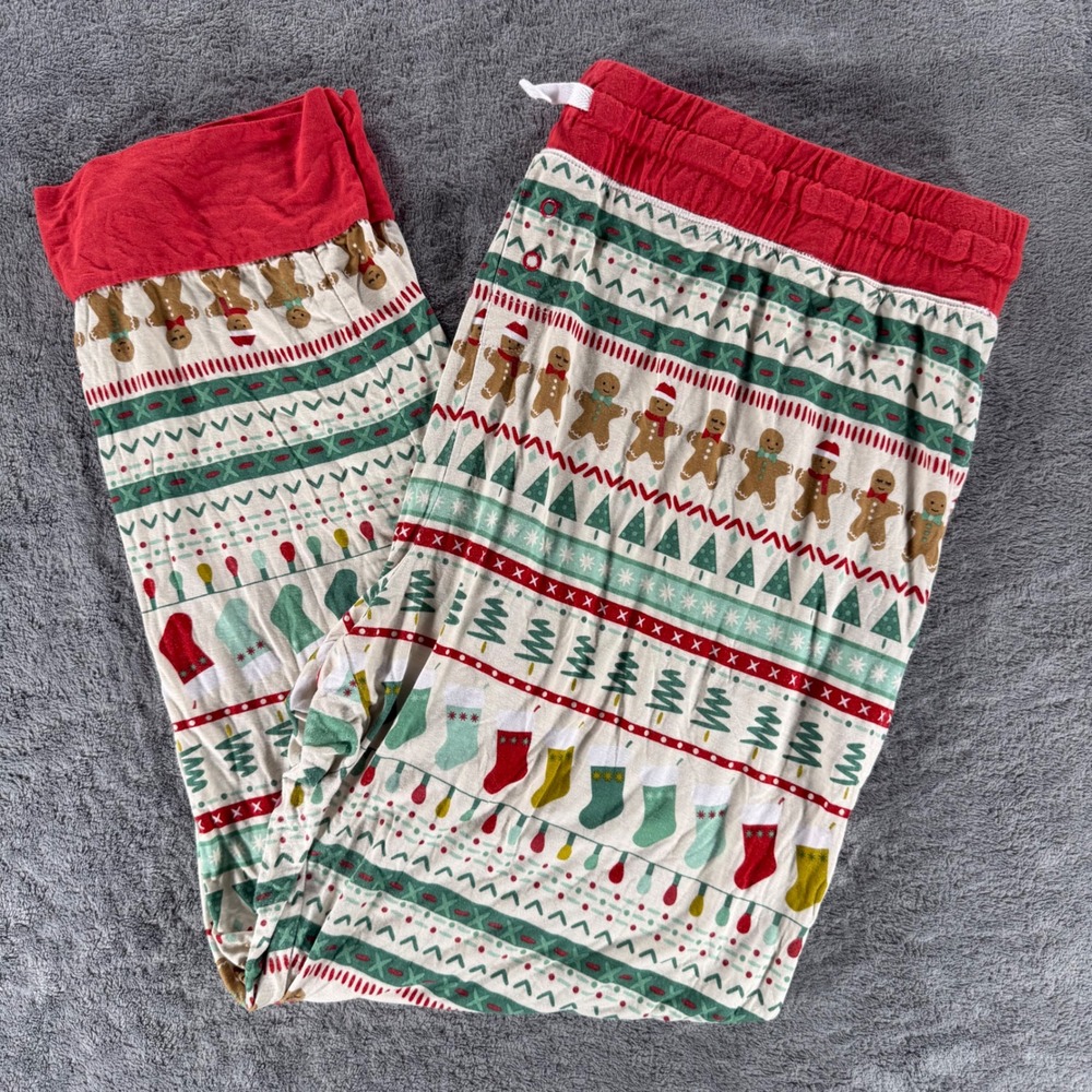 Little Sleepies Pajama Pants XXL Fair Isle Cream Gingerbread Holiday Bamboo